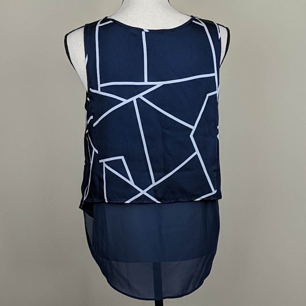 Geometric Navy and White Women's Top - Picture 2 of 2
